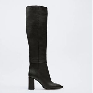 ZARA Heeled Leather Knee High Boots